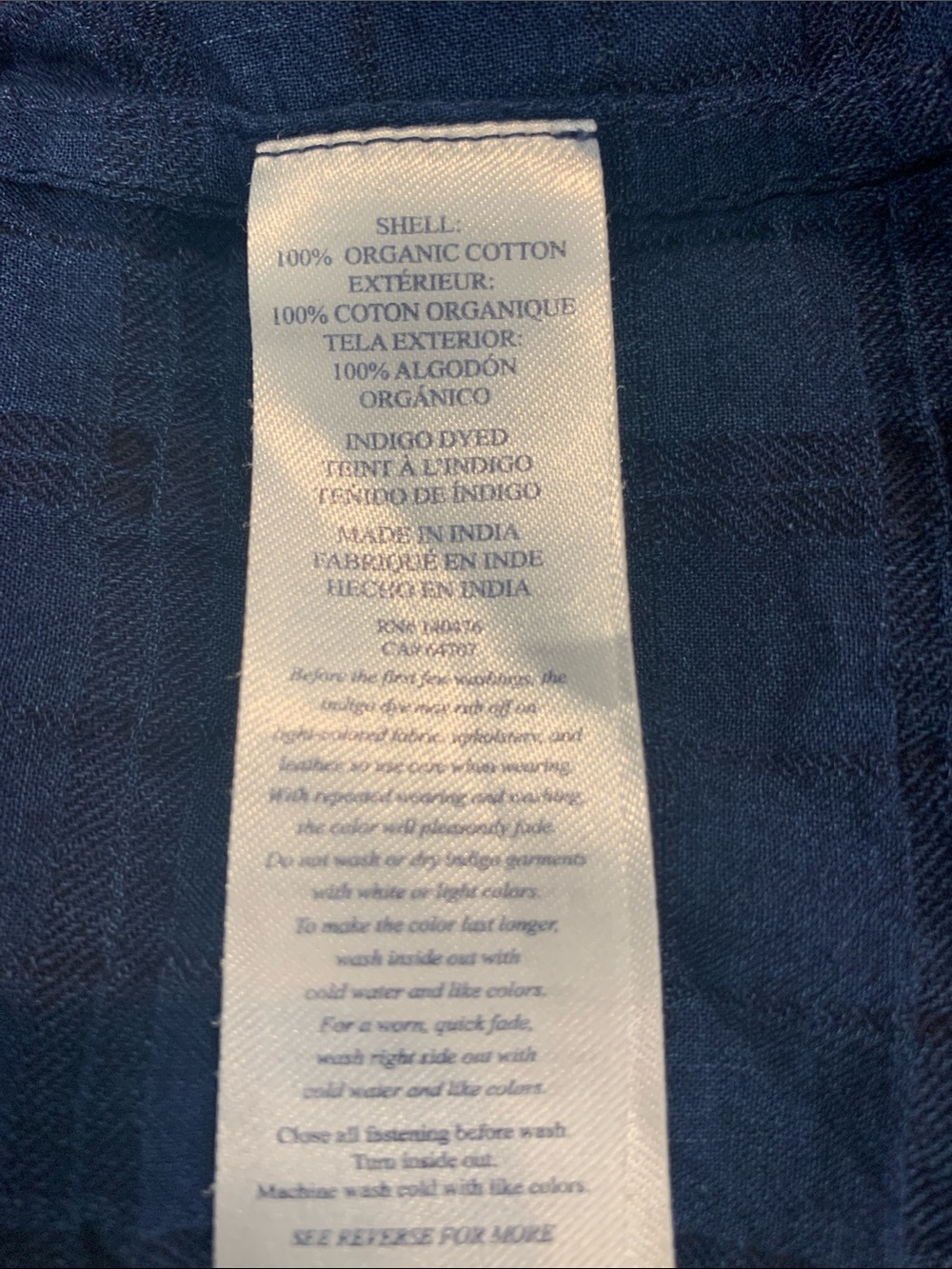 Faherty Olli Organic Cotton Indigo Dyed  Windowpane Henley Shirt Navy Blue Small - Picture 7 of 9